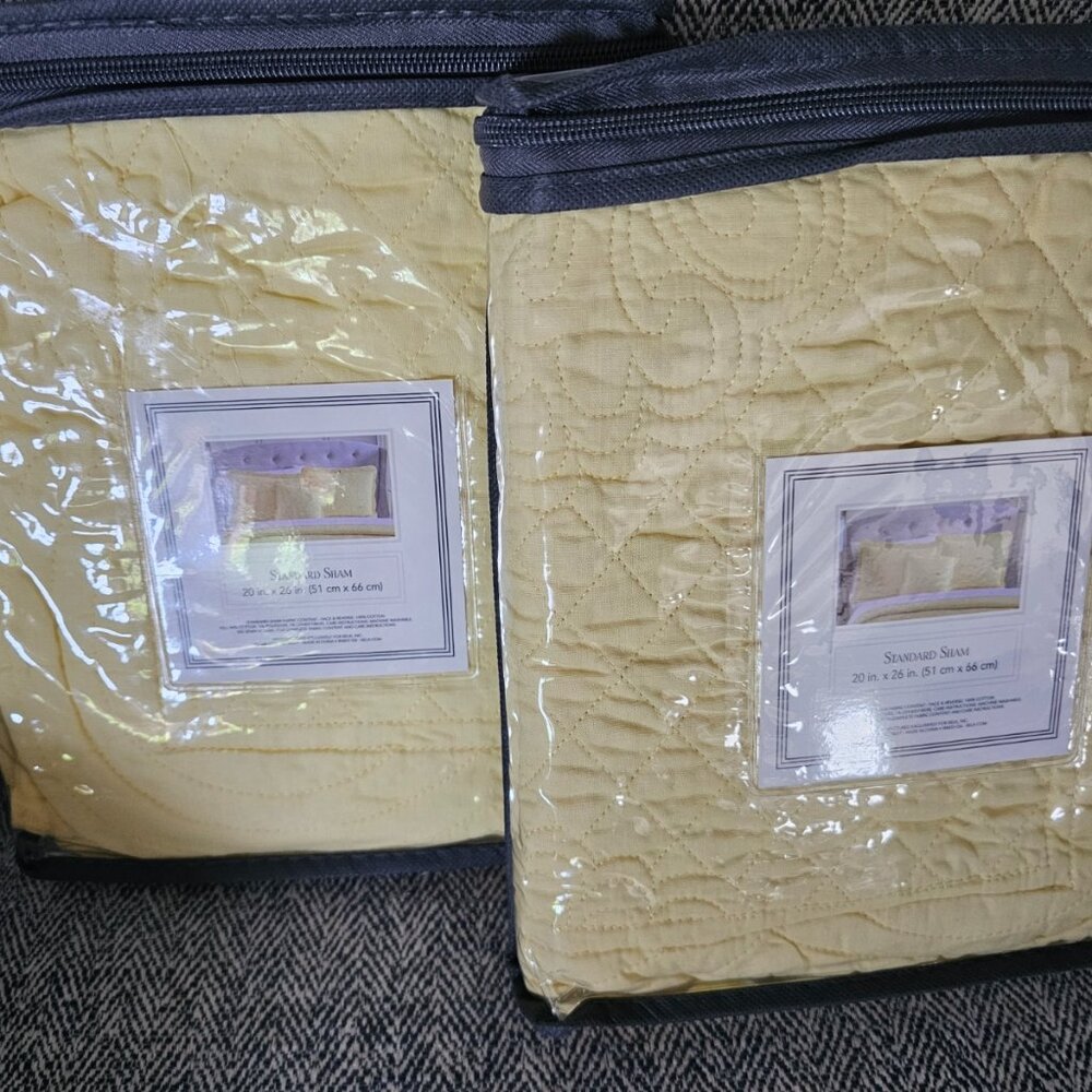 2 Yellow Modern Southern Home Pillow Shams NEW - Shabby Chic - Country Style